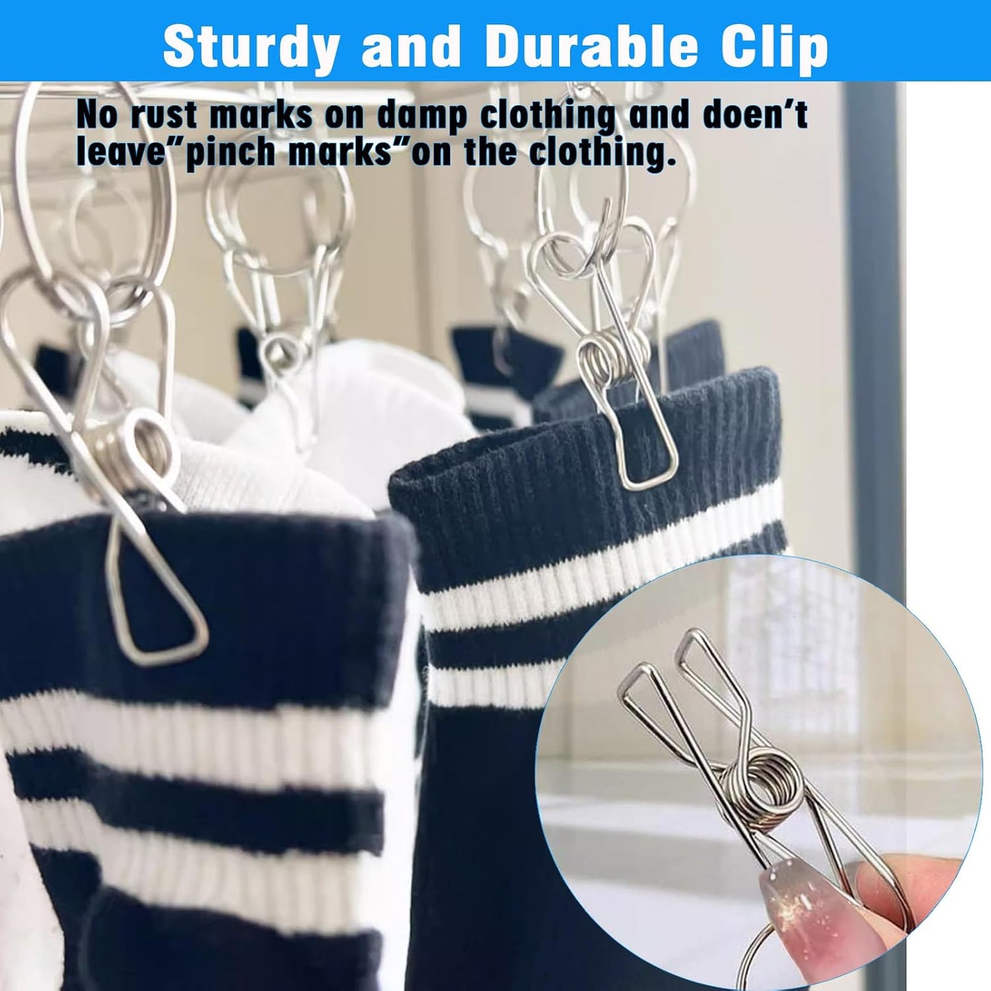 Stainless Steel Sock Drying Rack with 20 Clips, Space-Saving Dryer Rack with Pegs for Socks, Towels, Bras, Underwear Etc. Small Laundry Items