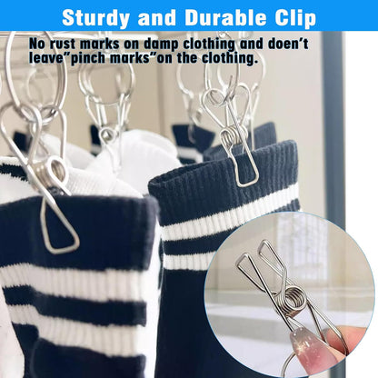 Stainless Steel Sock Drying Rack with 20 Clips, Space-Saving Dryer Rack with Pegs for Socks, Towels, Bras, Underwear Etc. Small Laundry Items