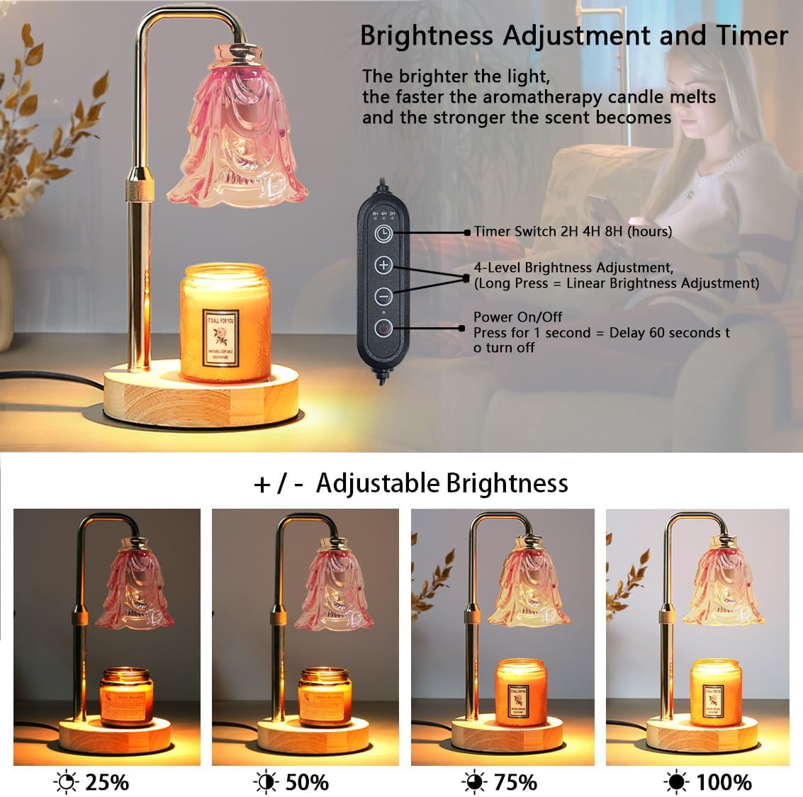 Candle Warmer Lamp with Timer Dimmer Adjustable Height for New Home House Bedroom Decor,Wax Melt Warmer with 2 Bulbs for Jar Candles, Gifts for Mom Women Friend Sister Mothers Day Birthday | Black