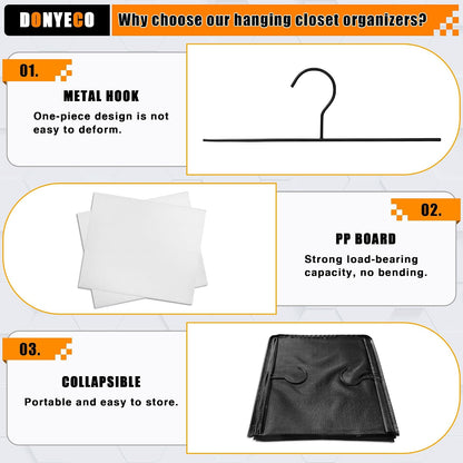 Hanging Closet Organizer 3-Shelf, Oxford Fabric Wardrobe Storage, Gray | Easy-mount foldable design holds clothes, handbags, shoes & accessories; washable Oxford fabric, sturdy and space-saving.