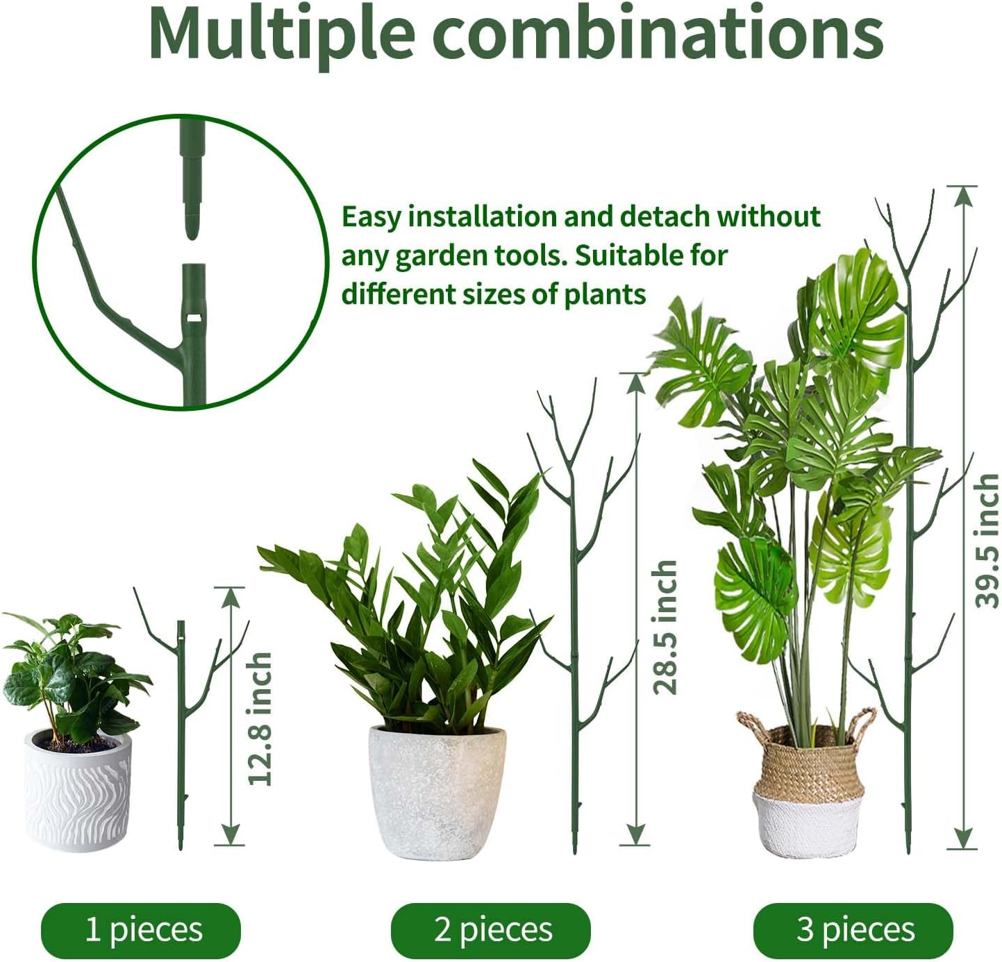 Yhtpouqe 12 Pack Plant Support Stakes, Plant Stakes for Indoor and Outdoor Plants. 39.37inch Plant Sticks with Extension Poles, Plant Clips, Plant Ties for Potted Monstera Plants, Climbing Plants