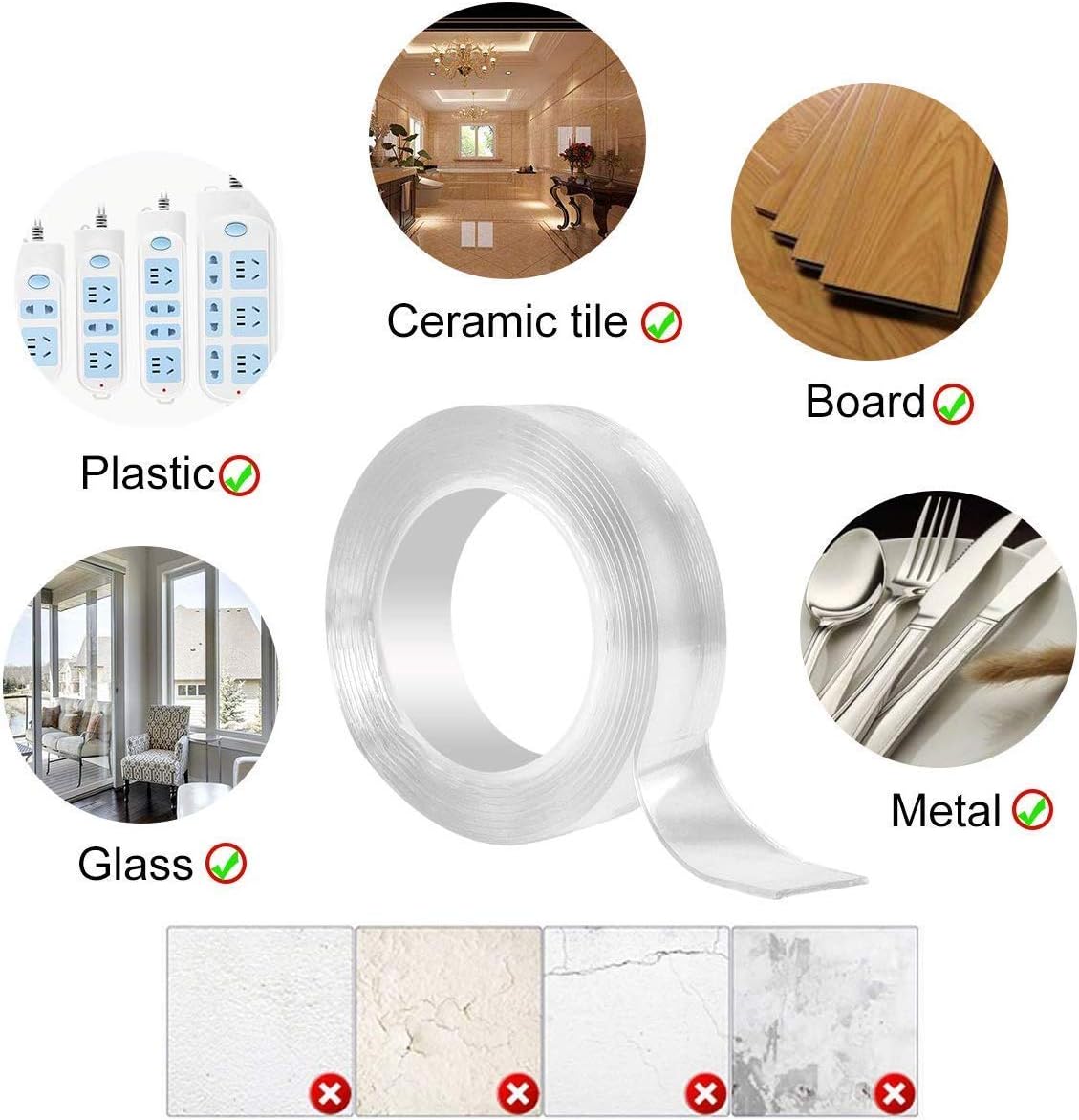 Double Sided Adhesive Nano Tape,Transparent Strong Washable Adhesive Traceless Gel Tape,Removable and Reusable Sticky Anti Slip Tape for Home,Wall,Room,Office Decor (9.84 FT)
