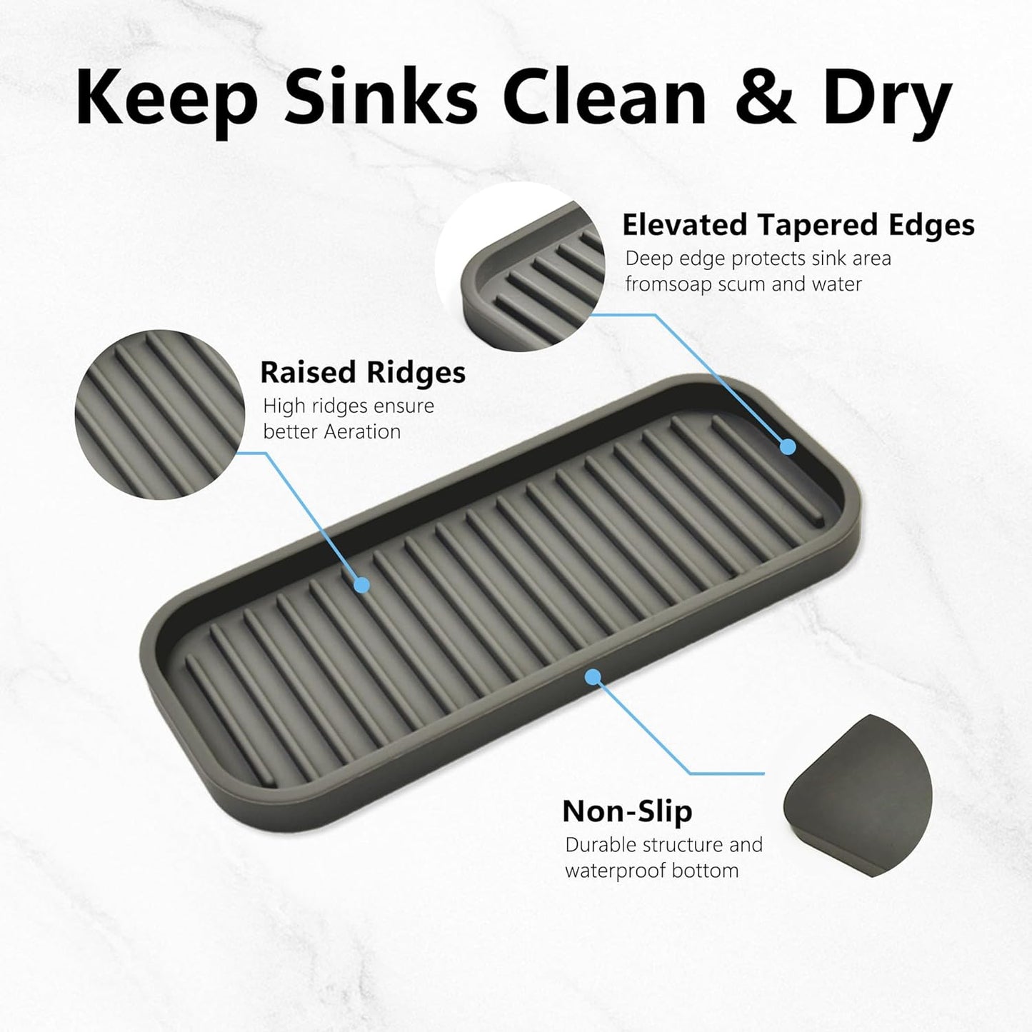 Silicone Sponge Holder Kitchen Sink Organizer Tray Dish Caddy Soap Dispenser, Scrubber Spoon Holder,Dishwashing Accessories 2 Pack (Black)