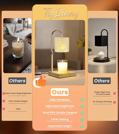 TigQiang Candle Warmer Lamp with Timer Dimmer, Birthday Gifts for Women Mom, House Warming Gifts, Elegant New Home Decor, Wax Warmer for Jar Candles, Heater Lamp for Scented Wax, Clear Glass