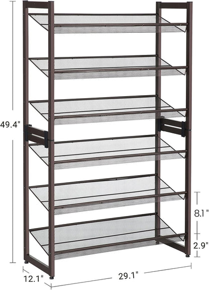 SONGMICS Shoe Rack, 12-Tier Shoe Organizer, Metal Shoe Storage for Garage, Entryway, Set of 2 6-Tier Stackable Shoe Shelf, with Adjustable Flat or Angled Shelves, Holds 48-60 Pairs, Black ULMR12B