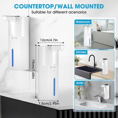 2 Pack Touchless Automatic Soap Dispenser, Smart Sensor Foam Hand Wash Dispenser, USB Rechargeable & Adjustable Customizable for Bathroom Countertop Kitchen Sink, 13.5 oz White Stripes