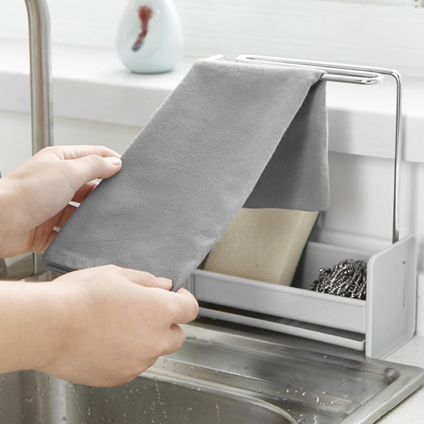 Dishcloth Drying Rack,Compact Versatile Detachable Kitchen Countertop Soap Sponge Organizer Wall Mounted Hanging Storage Solution,for Kitchen and Bathroom