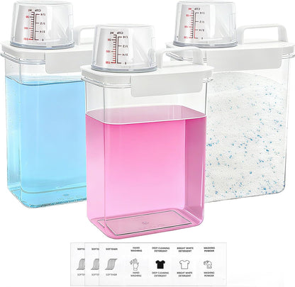 Covzoe 3 Pack Laundry Detergent Dispenser, 61 Oz Plastic Liquid Laundry Soap Containers with 15 Removable Labels, Clear Fabric Softener Dispenser Laundry Powder Holder for Laundry Room