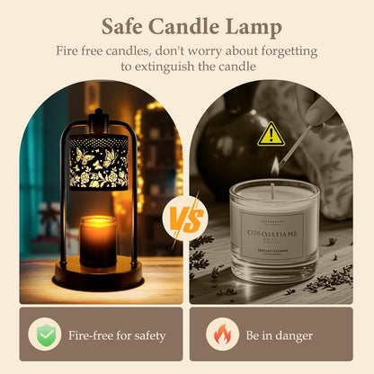 Candle Warmer Lamp Electric with Timer: Wax Melts Warmer - Dimmable Candle Wax Warmer Electric Candle Warmer with Replacement Bulbs, Bedroom Home Decor Compatible with Various Candles-Linen
