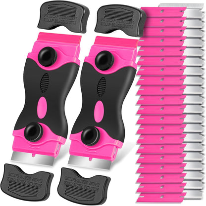 Razor Blade Scraper Tool Kit - 2Pack Razor Scrapers & 40Pcs Extra Blades, Plastic Paint Scraper Tool, Razor Scraper Tool for Glass Top Stove, Scrappers for Cleaning Window, Cooktop, Oven, Floor