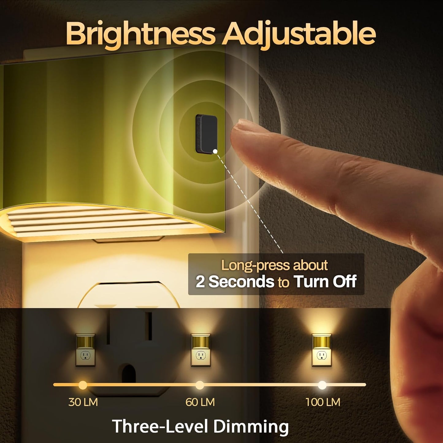 DORESshop LED Night Light[2 Pack], Night Lights Plug into Wall, 3 Level Brightness Adjustable Plug in Night Light, Dusk to Dawn Sensor, Nightlights for Adults, Bedroom, Bathroom, Hallway, 3000K