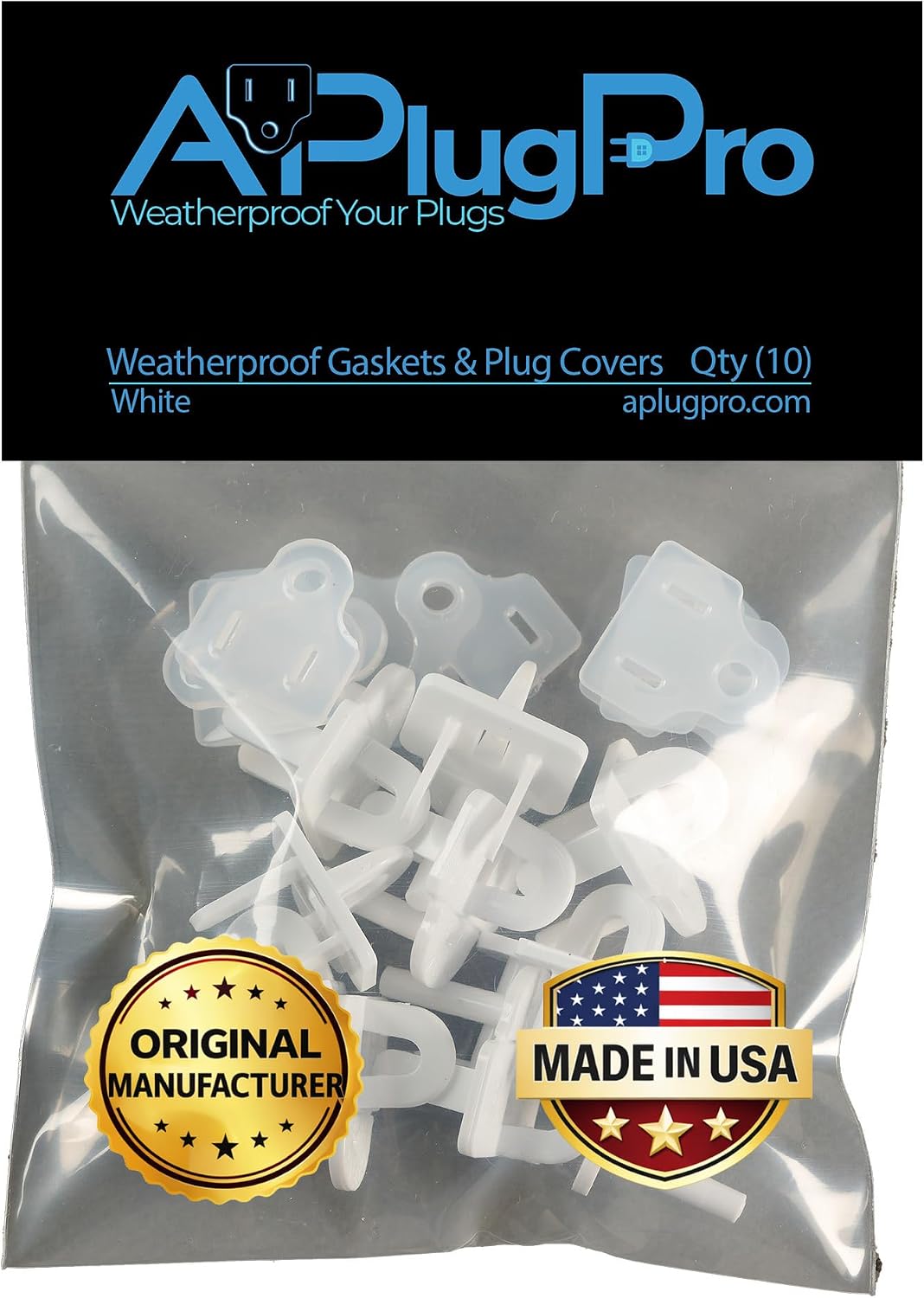 (Set of 10, White0 The Original Weatherproof Gaskets & Plug Covers - Made in USA, Outdoor Waterproof GFCI Protectors, Christmas Light Installation, Extension Cords, Stop GFCIs from Tripping