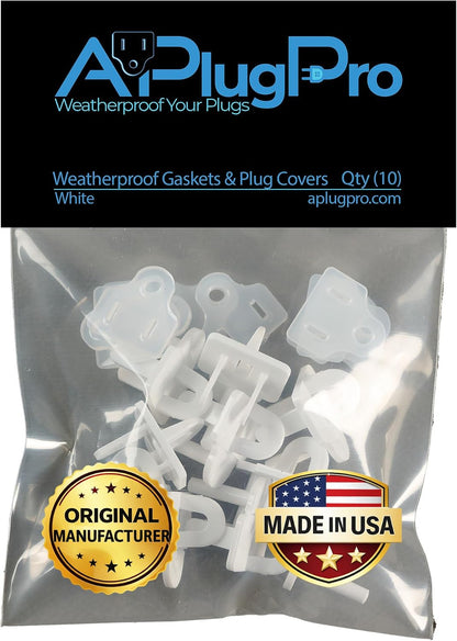 (Set of 10, White0 The Original Weatherproof Gaskets & Plug Covers - Made in USA, Outdoor Waterproof GFCI Protectors, Christmas Light Installation, Extension Cords, Stop GFCIs from Tripping