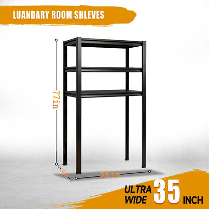 Over Washer and Dryer Shelves,5 Tier Adjustable Height Laundry Room Shelf and Storage,Metal Washing Machine Shelves Space Saver for Bathroom Over Toilet,Black (77×35×16in)