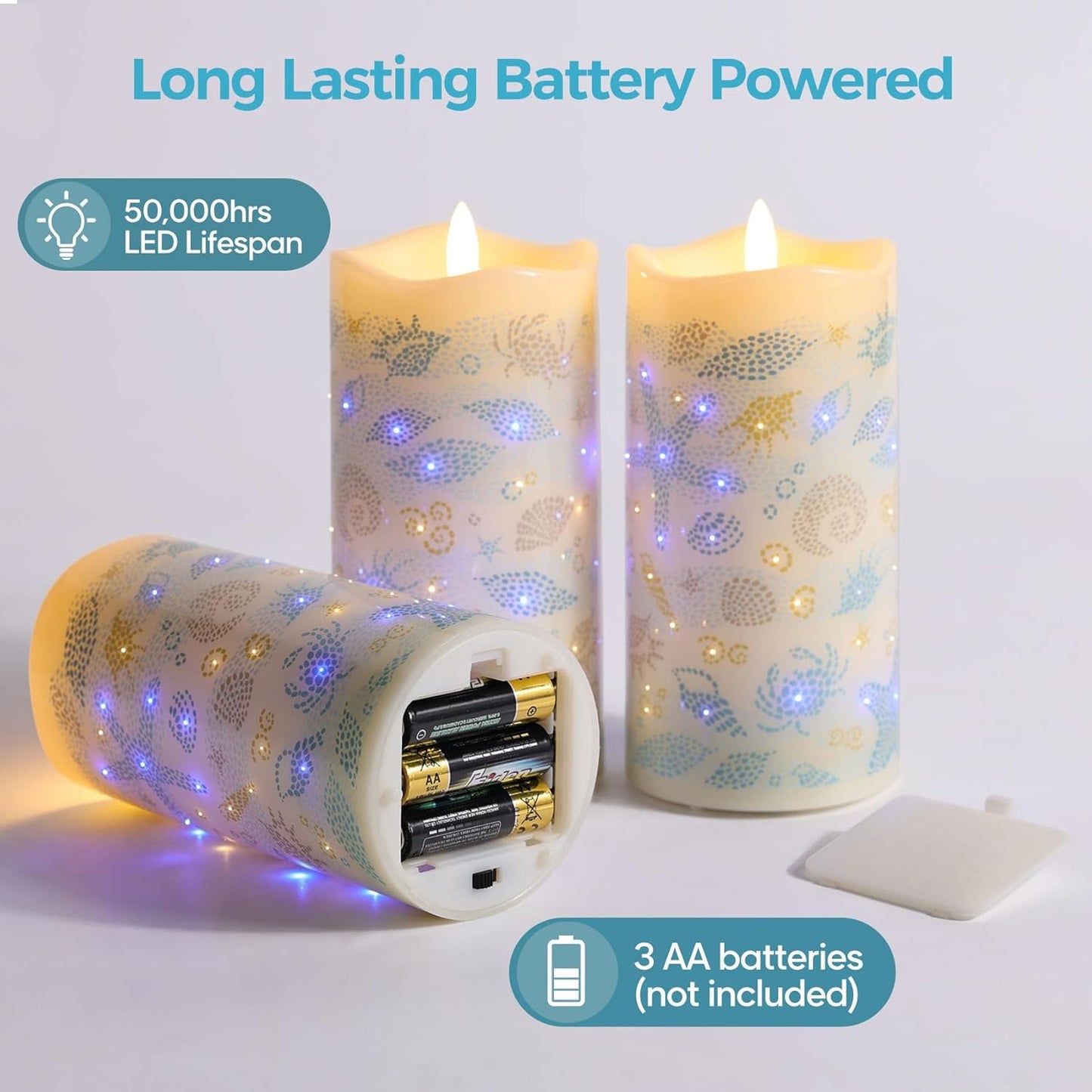 Eywamage Fiber Optic Flameless Pillar Candles with Remote, Floral Butterfly Spring LED Candles Flickering Home Decor Gift Set of 3