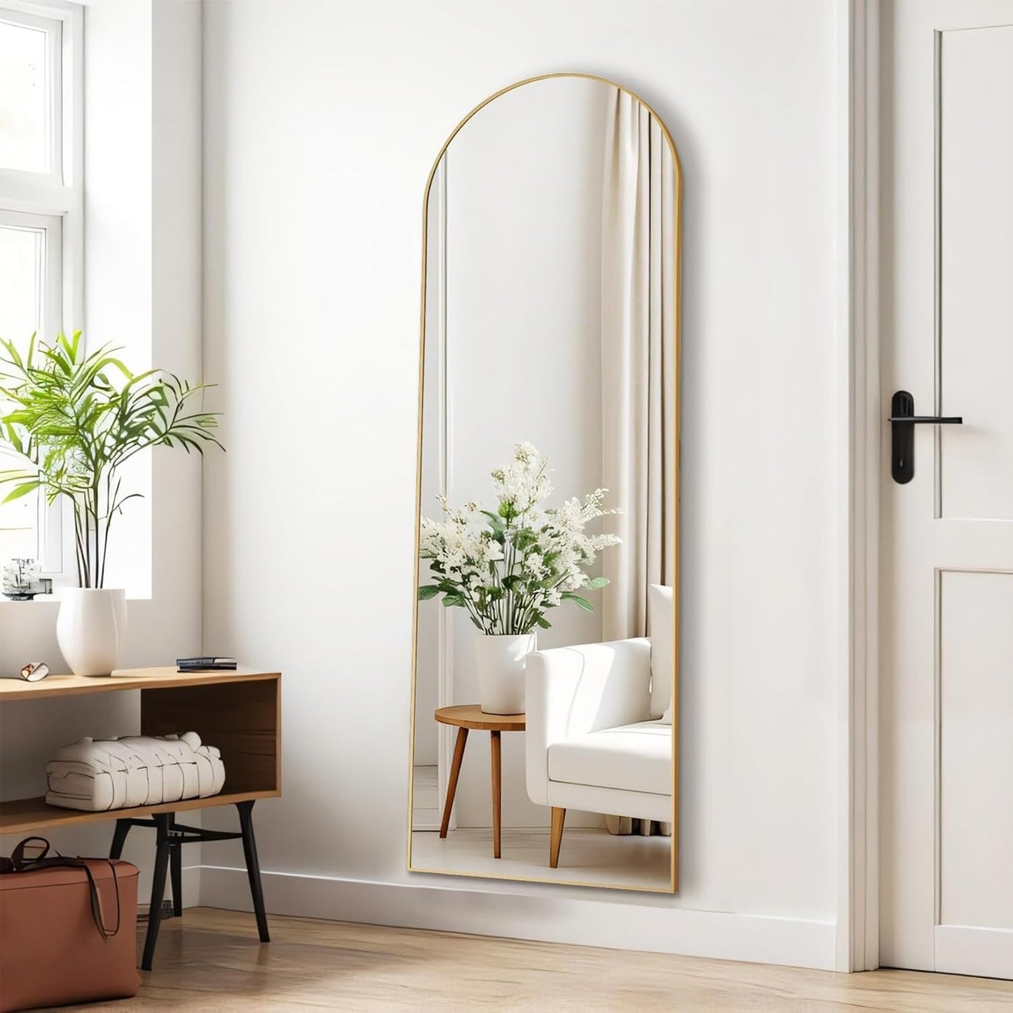 Arched Mirror Full Length, Upgraded 16"x59" Body Wall Mirrors with Shatter-Proof Glass, Floor Standing, Hanging or Leaning, Tall Arch Mirror with Stand Aluminum Alloy Frame for Bedroom, Black