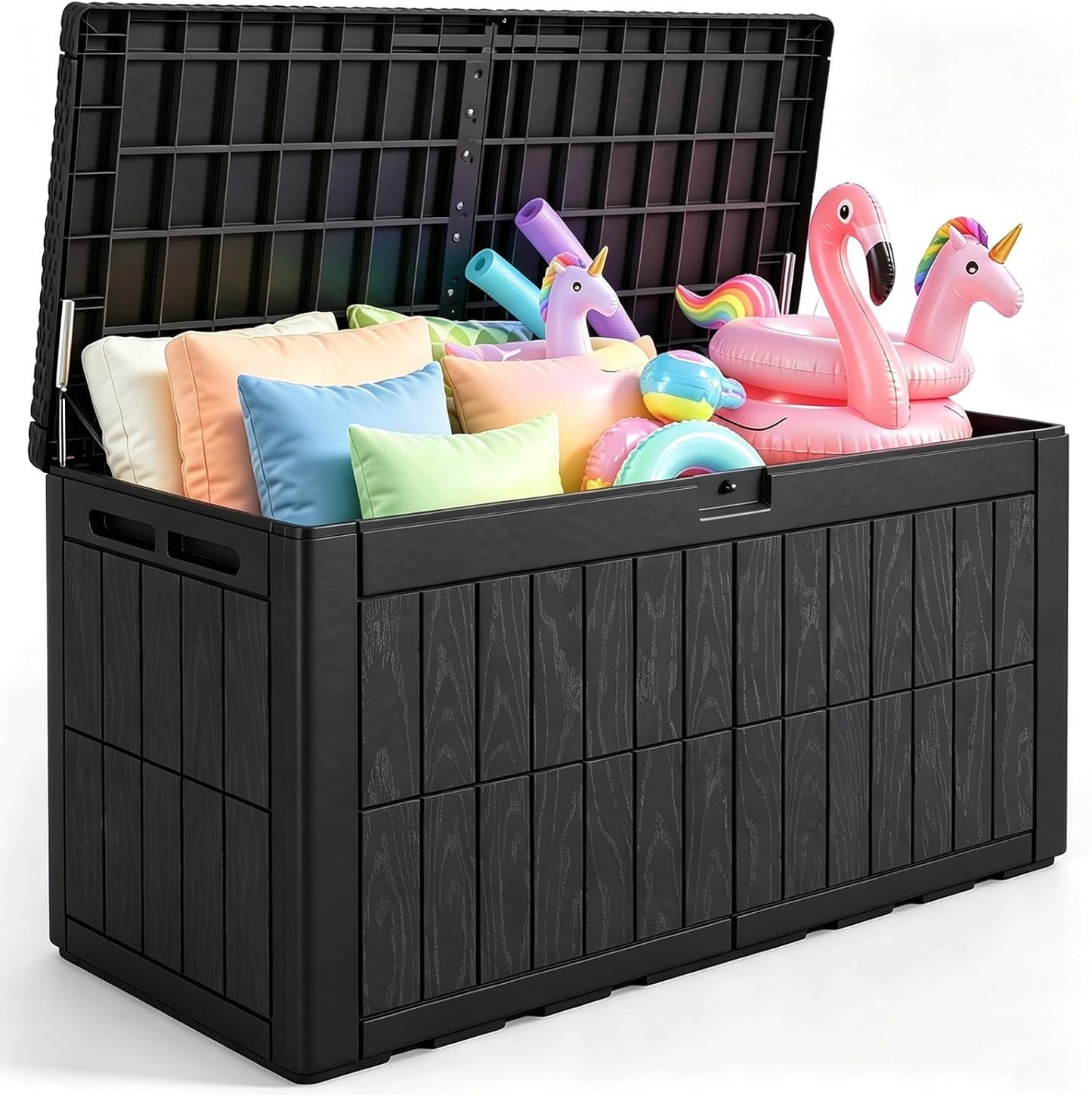 Quictent 100 Gallon Heavy Duty Resin Deck Box, Weatherproof Waterproof Outdoor Storage Bench, UV Resistant Lockable Container for Garden, Pool Supplies, Patio Cushions & Furniture Accessories
