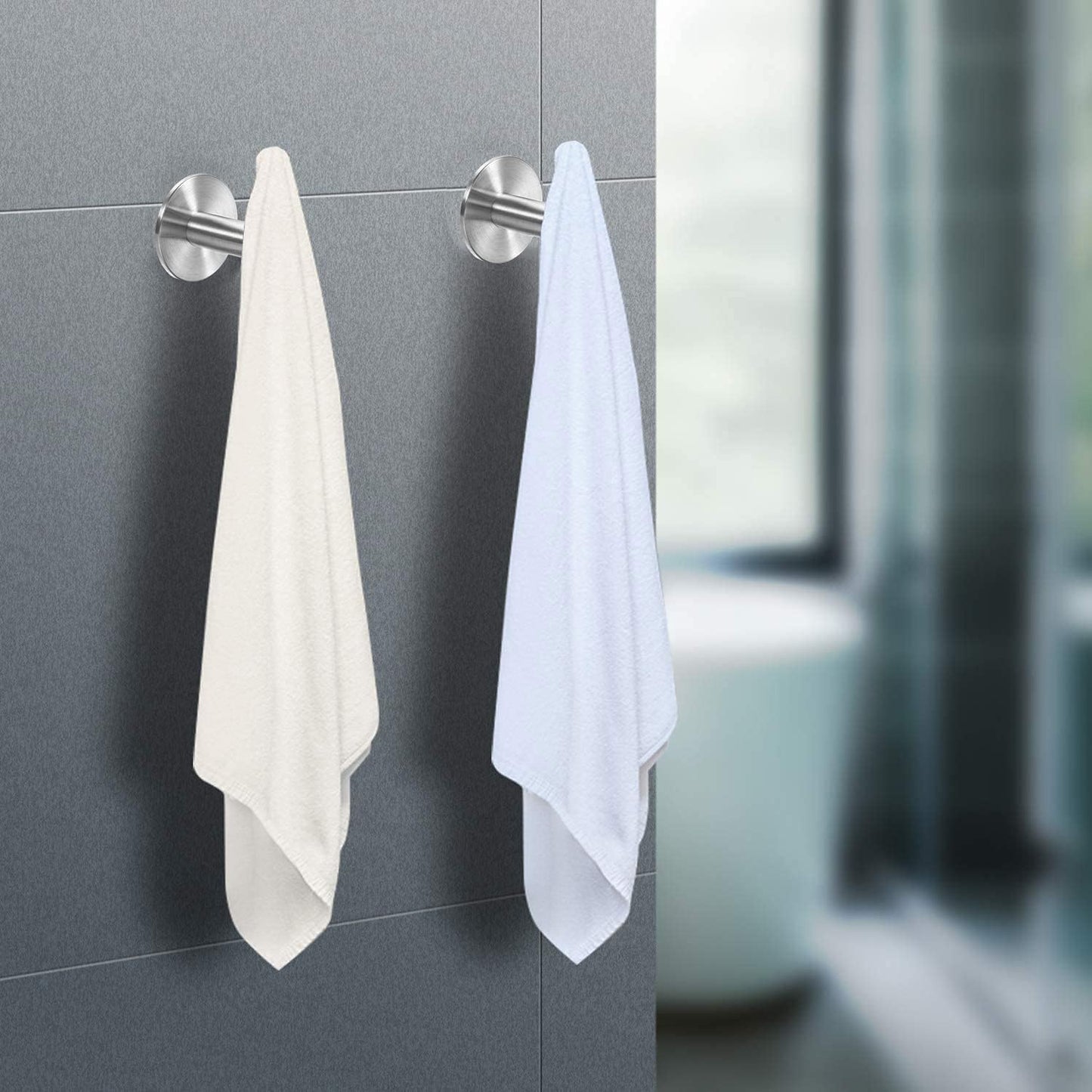 Vuzvuv Adhesive Hooks White SUS304 Stainless Steel - Self Adhesive Heavy Duty Waterproof Wall Hooks for Towel, Coat, Robe in Bathrooms Kitchen Hotel (2-Pack)