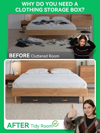 Under Bed Storage with Wheels, 2-Pack 58L Under the Bed Storage Containers with Lids, 1-Pack 15L Box, Organizer Bins Rolling Underbed Storage for Clothes, Underwear, Socks, Shoes - Delicate