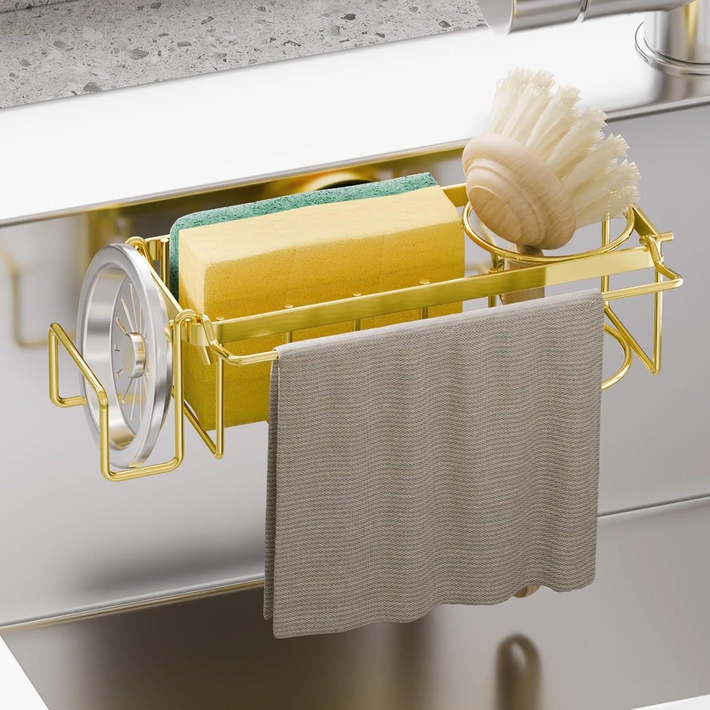 TAILI Sponge Holder with Strong Suction Cup, Dish Sponge Caddy Inside Sink Removable, Rustproof Aluminum for Sponges, Brushes, Stoppers and Scrapers - Black