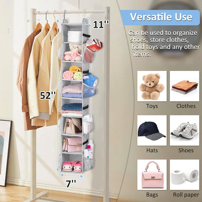 SLEEPING LAMB Short Hanging Shoe Organizer for Closet Storage with Mesh Side Pockets Holds 8 Pairs, Hanging Shoe Rack Hanger RV, Camper, Grey