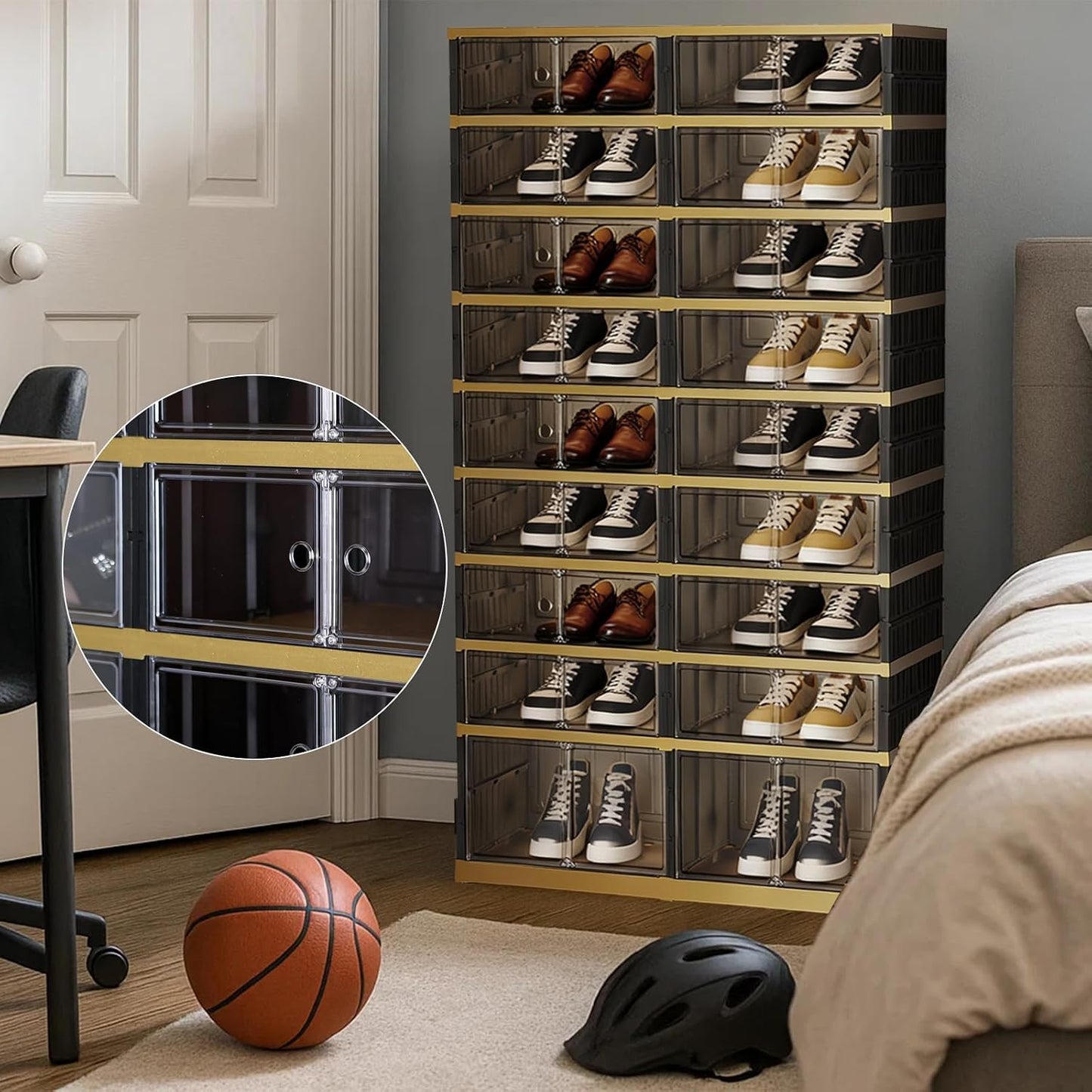 SYNCVIBE Shoe Rack Organizer for Closet Entryway Foldable Sneaker Storage Shoe, Collapsible Shoe Cabinet, Stackable Shoe Storage Cabinet with Lids for Living Room (6 Tiers 24 Pairs)