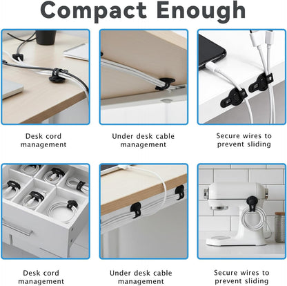 Cord Clips 12 Pack Cable Management Cord Organizer Silicone Hook and Loop Cable Ties Adjustable Wire Organizers Black Cable Ties Straps for Cords Holder Video Home Office Essentials Electronics
