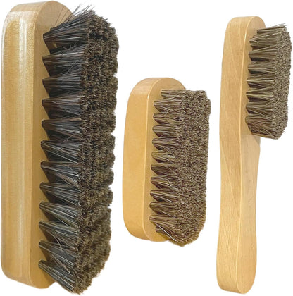 Horsehair Laundry Stain Brush 3 Pack Clothes Brush Shoes Soft Bristle Cleaning Brush Natural Wood Laundry Brush for Stains on Clothes Shoes Polishing Brush Shining Brushes