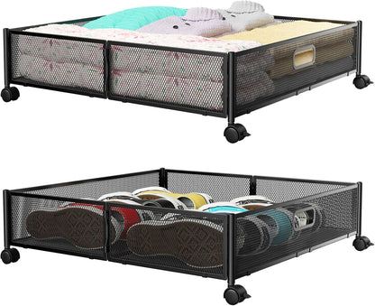 Under Bed Storage, Under the Bed Storage Containers with Wheels, Under Bed Shoe Storage Organizer Drawer for Bedroom Clothes Shoes Blankets -2Pack