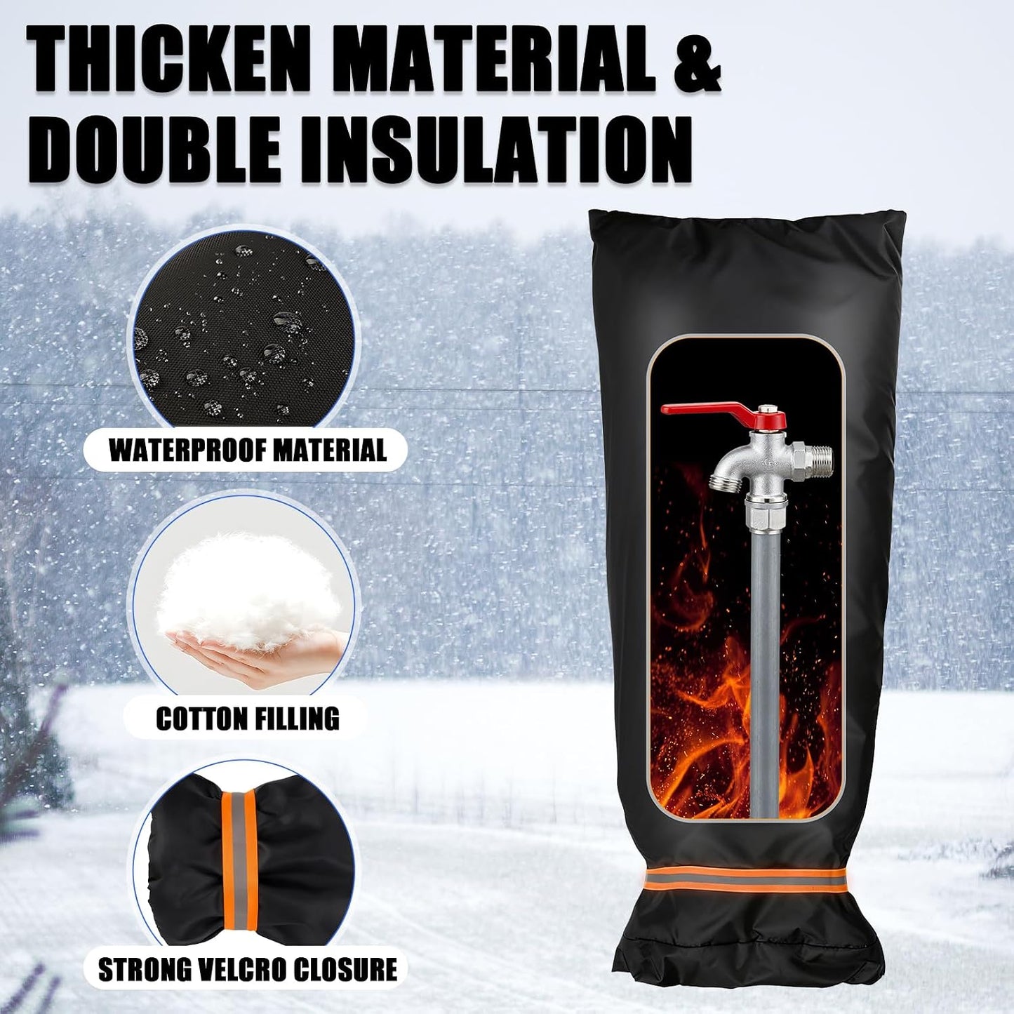 2 Pack Outdoor Faucet Covers for Winter, 6.7" W x 8.3" H Outdoor Water Faucet Cover Socks for Winter Freeze Protection Pipe Reusable Waterproof Insulated Spigot Covers with Reflective Strips, Black