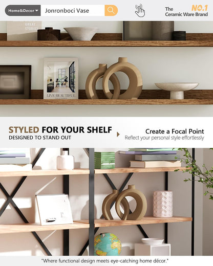 7.2″Hx8.9″H Donut Shape Decorative Vase Set of 2, Ceramic, Modern Minimalism Styles, Flowers or Plant Table Vases for Home Decor Living Room Shelf Entry Console Mantle Dining Centerpiece (Matte White)