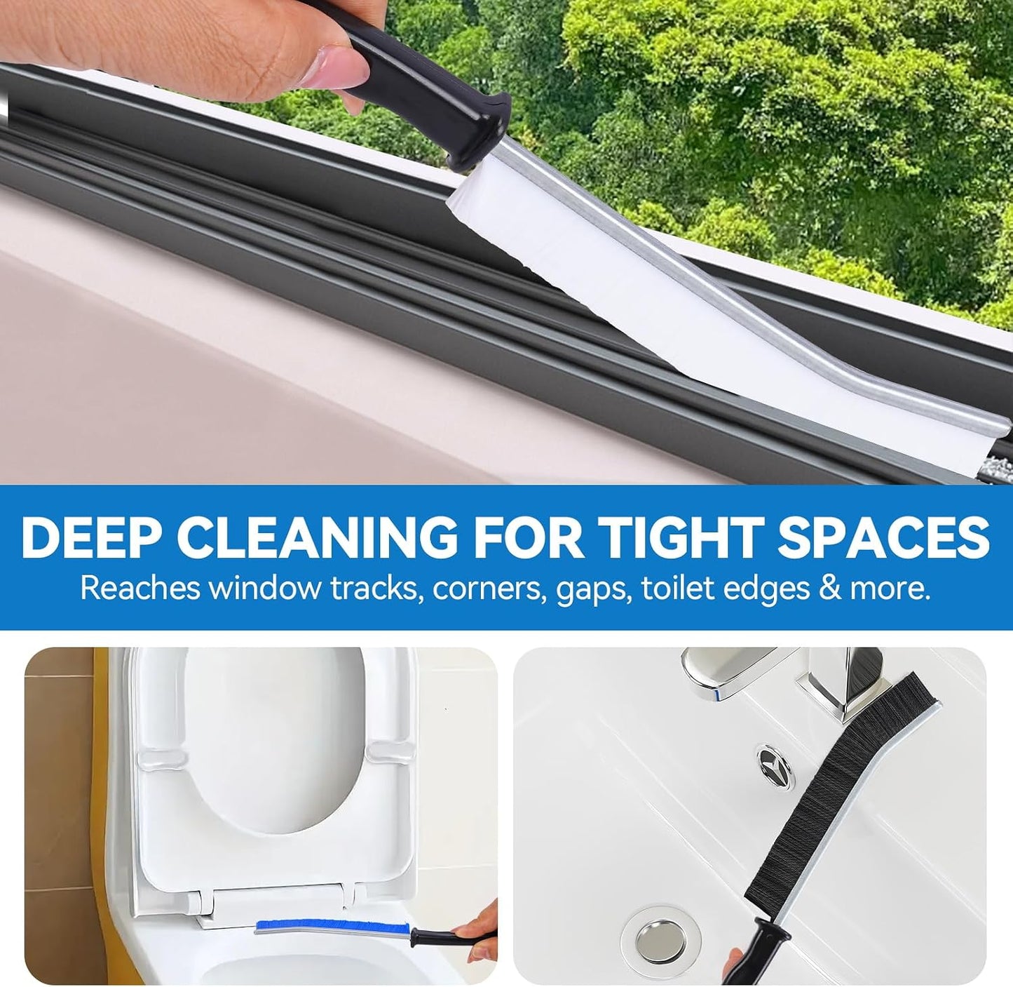 5 Pack Crevice Cleaning Brush, Hard Bristle Gap Cleaner for Home | Ultra-thin hard bristle brush cleans grout, window tracks, sinks and tight gaps with a non-slip handle
