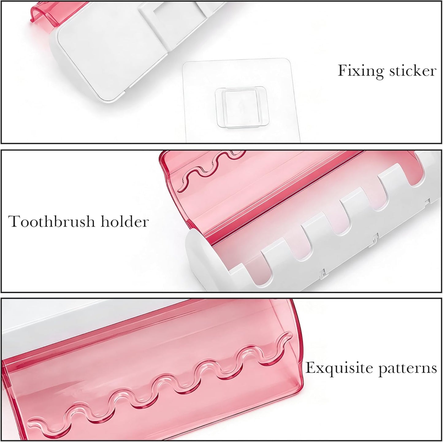 1 PCS Self Adhesive Toothbrush Holder with Cover for Bathroom, 5-Slot Wall Mounted Toothbrush Organizer Rack for Shower, Dorm, Cabinet