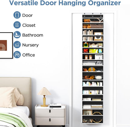 6 Tiers Over The Door Organizer, Heavy Duty Hanging Organizer Storage with Large Capacity Pockets, Behind Door Storage Hanging Shelves for Closet Wall Bathroom Bedroom Nursery Pantry, 1 Pack Grey