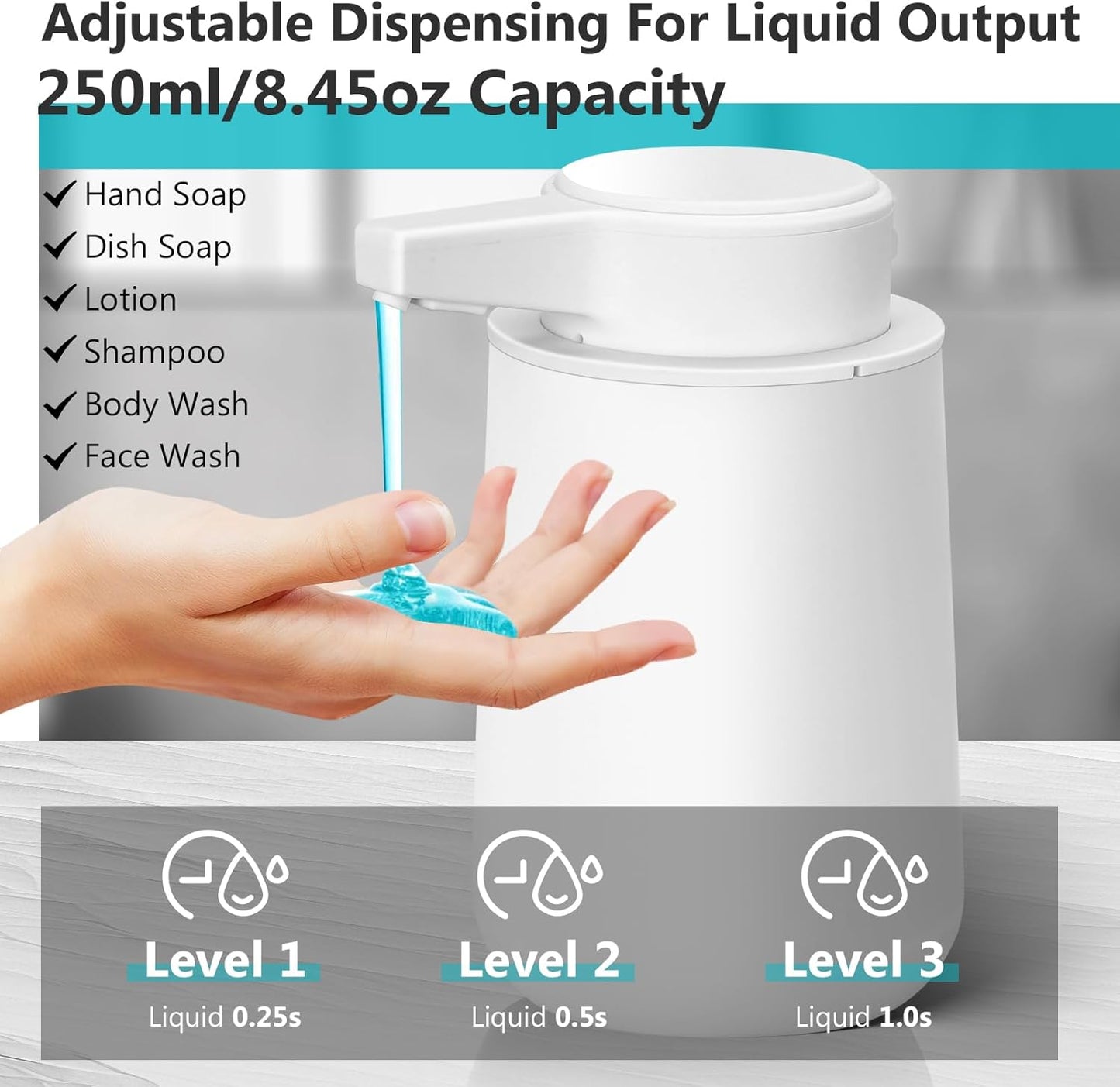 Automatic Soap Dispenser Foaming Touchless: 9oz Plastic Black Modern Rechargeable Electric Auto Foam Soap Dispenser - Bathroom Kitchen Hand Dish Lotion