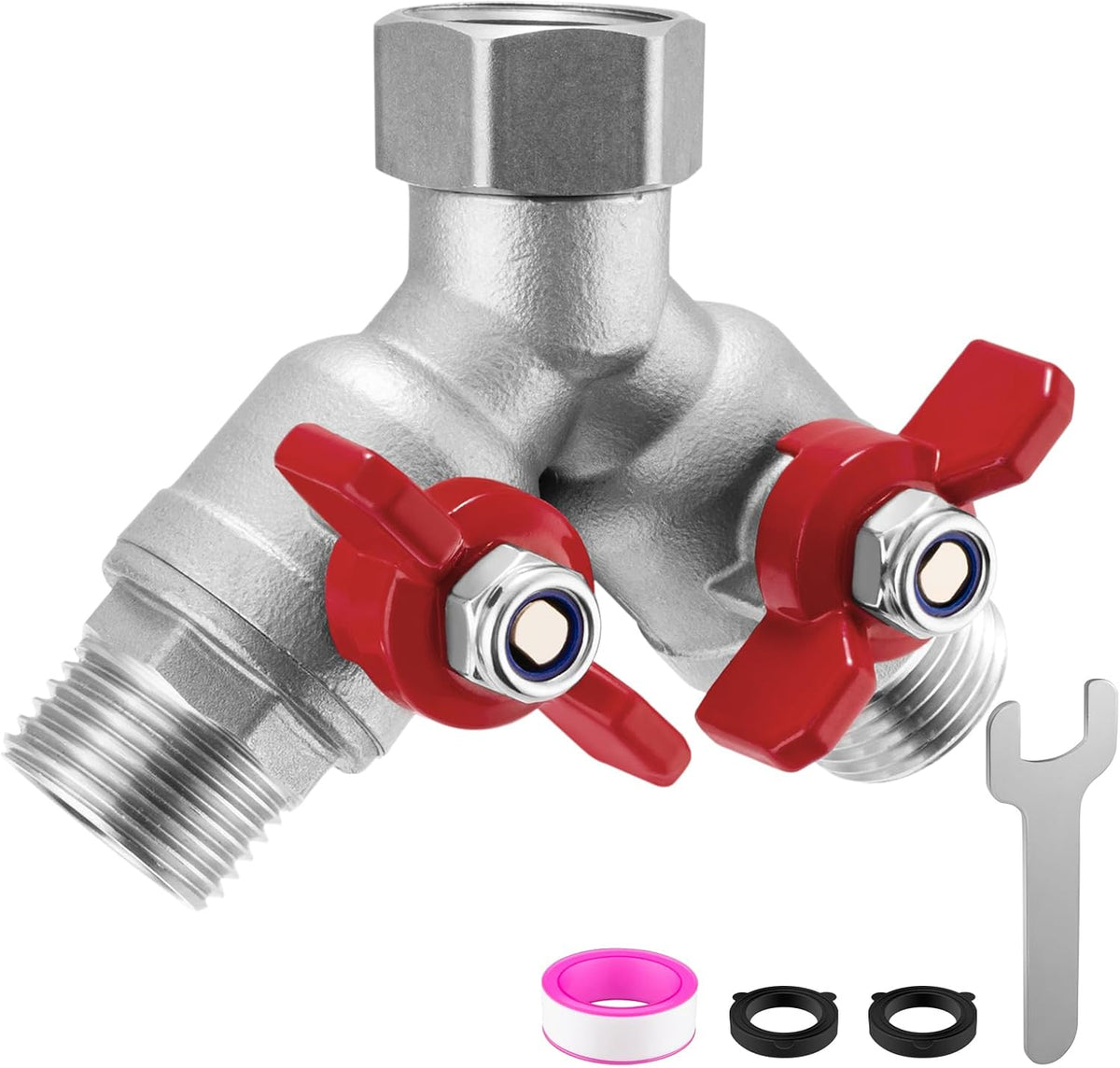 Garden Hose Splitter 2 Way, Heavy Duty Brass Hose Splitter, 3/4" GHT Hose Y Splitter with Shutoff, Full Flow Outdoor Faucet Splitter, Water Hose Y Valve Tap Adapter