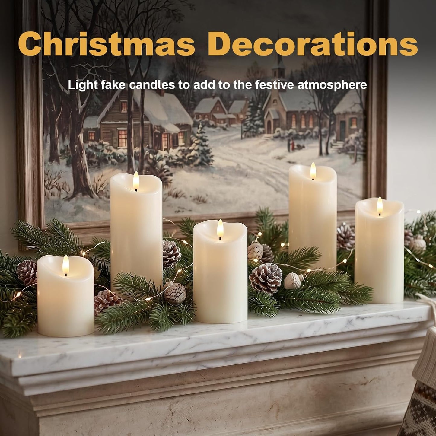 Amagic IP65 Waterproof Outdoor Flameless Candles with Remote, LED Candles Battery Operated with Timer, Flickering Fake Pillar Candle for Outside Patio Yard Decor, Ivory, Set of 5, D3 X H4 5" 6" 8" 8"