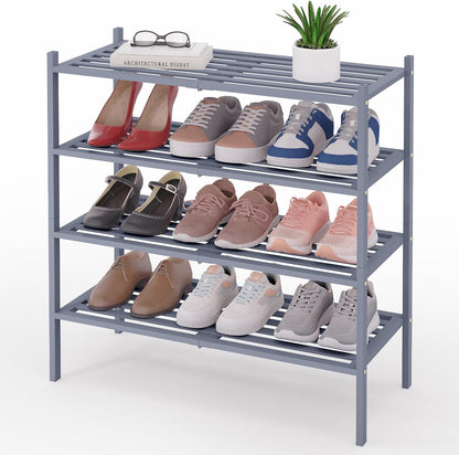 Smiry Bamboo Shoe Rack, 3 Tier Free Standing Wooden Shoe Organizer, Stackable Wood Shoe Storage Shelf for Closet, Entryway, 5 Horizontal Slats, 26.8"x11"x18.3", Natural