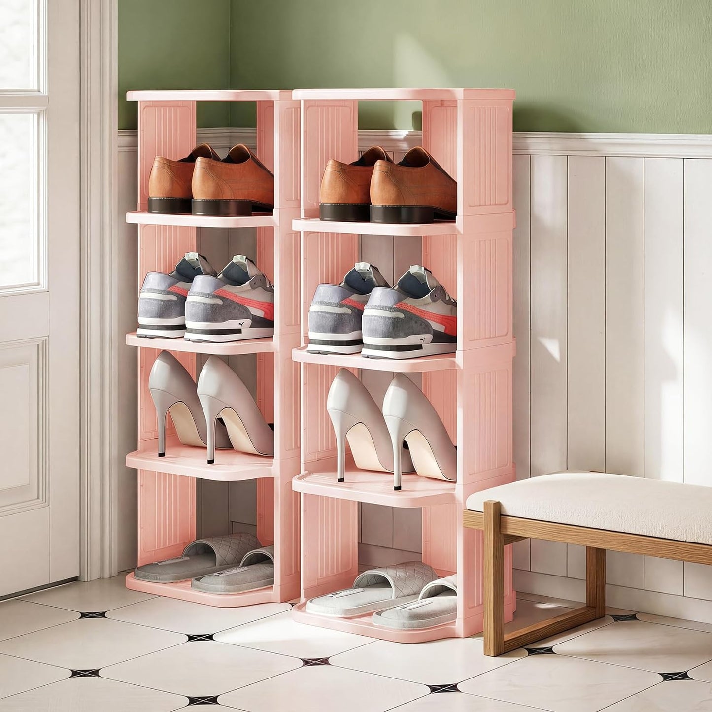 Kitstorack 8-Tier Vertical Plastic Shoe Rack, Freestanding Stackable Storage Organizer for Small Closets and Tight Spaces