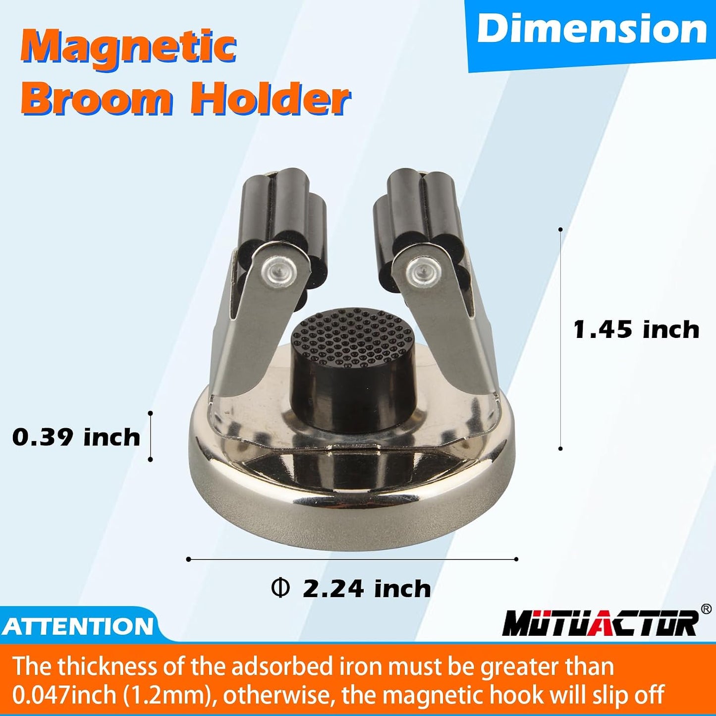 MUTUACTOR Heavy Duty Magnetic Broom Holder,Anti-slip Magnetic Tool Rack with Top Utility Shelf, Easy Assembly Broom Mop Organizer for Refrigerator Metal Cabinet Laundry Room Kitchen,3-Clamps 4-Hooks