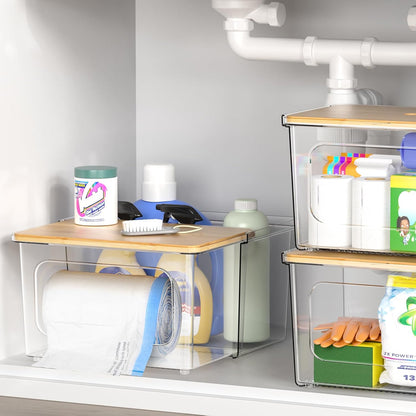 iCASA Trash Bag and Dishwasher Pod Dispenser - 3 in 1 Clear Storage Bins Holder for 13/30/33 Gallon Garbage Bags, Laundry Detergent Pods & Tabs, Under Sink Organizer for Kitchen and Laundry Room