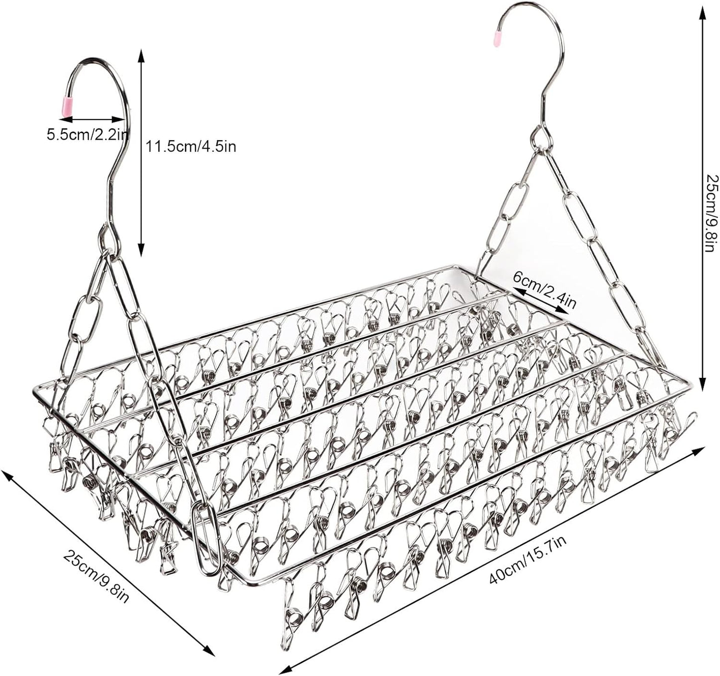 Stainless Steel Sock Drying Rack,Multifunctional Laundry Drying Rack Hanging Drying Rack Swivel Hook Wind Proof Clothes Hanger Rack with Clips for Hanging Clothes Towels Socks (Without Clip 40cm)
