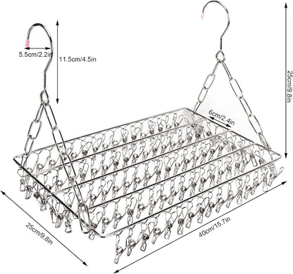 Stainless Steel Sock Drying Rack,Multifunctional Laundry Drying Rack Hanging Drying Rack Swivel Hook Wind Proof Clothes Hanger Rack with Clips for Hanging Clothes Towels Socks (Without Clip 40cm)
