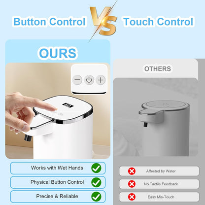 OHIFAST Automatic Foaming Soap Dispenser Touchless, USB Rechargeable Smart Hand Soap Dispenser, 9-Level Adjustable, Physical Button Operation, 13.5oz/400mL Wall Mounted for Bathroom Kitchen Dish Soap