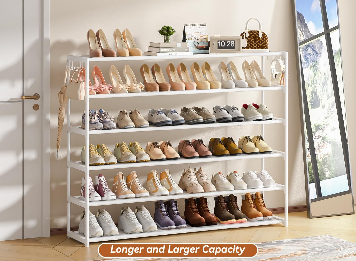 LUKYTOWER Extra Long Shoe Rack 2 Tier Shoe Storage Organizer Wide Stackable Shoe Organizer Racks for Closet Entryway,Shoe Shelf Stand Sturdy Durable Shoes Rack Holder Save Space