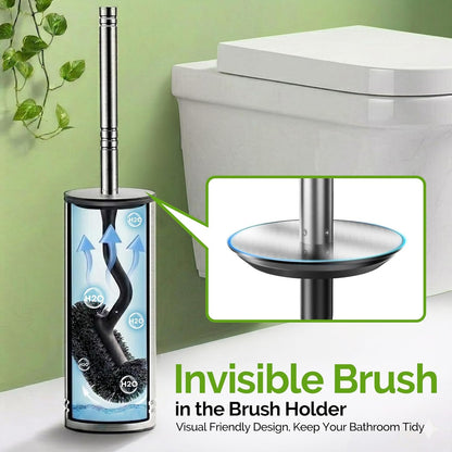 HAMITOR Toilet Brush and Holder Set: 304 Stainless Steel Heavy Duty Bowl Cleaner Brush - Deep Cleaning Under Rim Curved Bristle - Space Saving Wall-Mounted for Home RV Bathroom Accessories Silver
