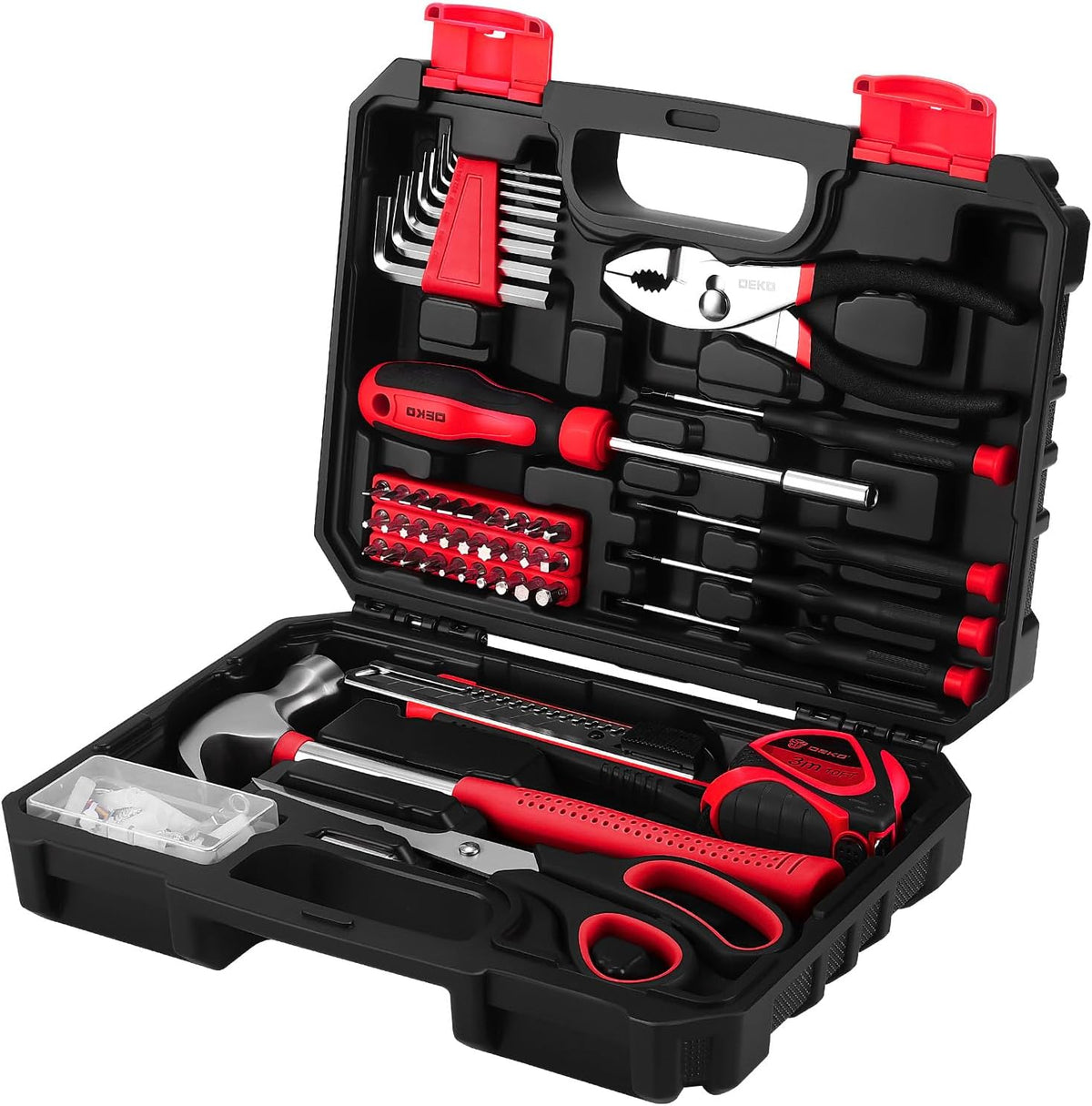 DEKOPRO General Household Hand Tool Kit with Plastic Toolbox Storage Case, All Purpose Home Tool Kit Includes Essential Tools for Office College Repairs, 50 Piece