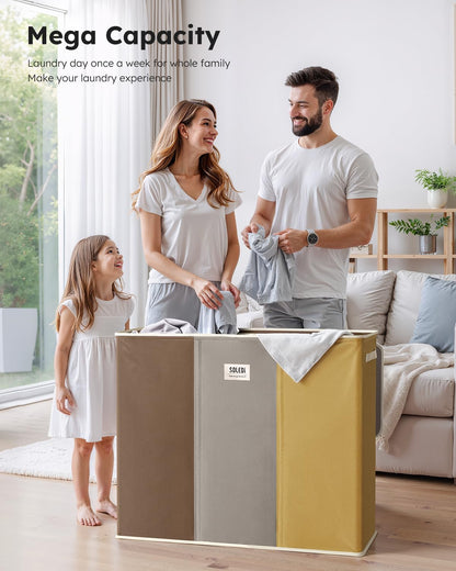 SOLEDI 180L Laundry Hamper 3 Section, Extra Large Laundry Hamper with Lid, Dirty Clothes Hamper with Sturdy Handle, Large Laundry Basket Organizer for Laundry Room, Bedroom, Hampers for Laundry