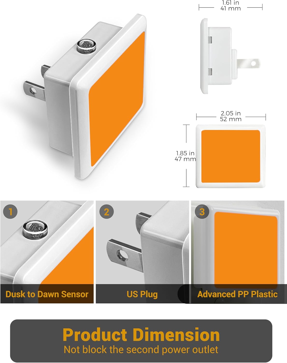 JandCase Night Lights Plug into Wall 2 Pack, Plug in Night Light with Dusk-to-Dawn Light Sensor, 3000K Soft White 0.3W, LED Nightlight for Bathroom, Adult, Hallway