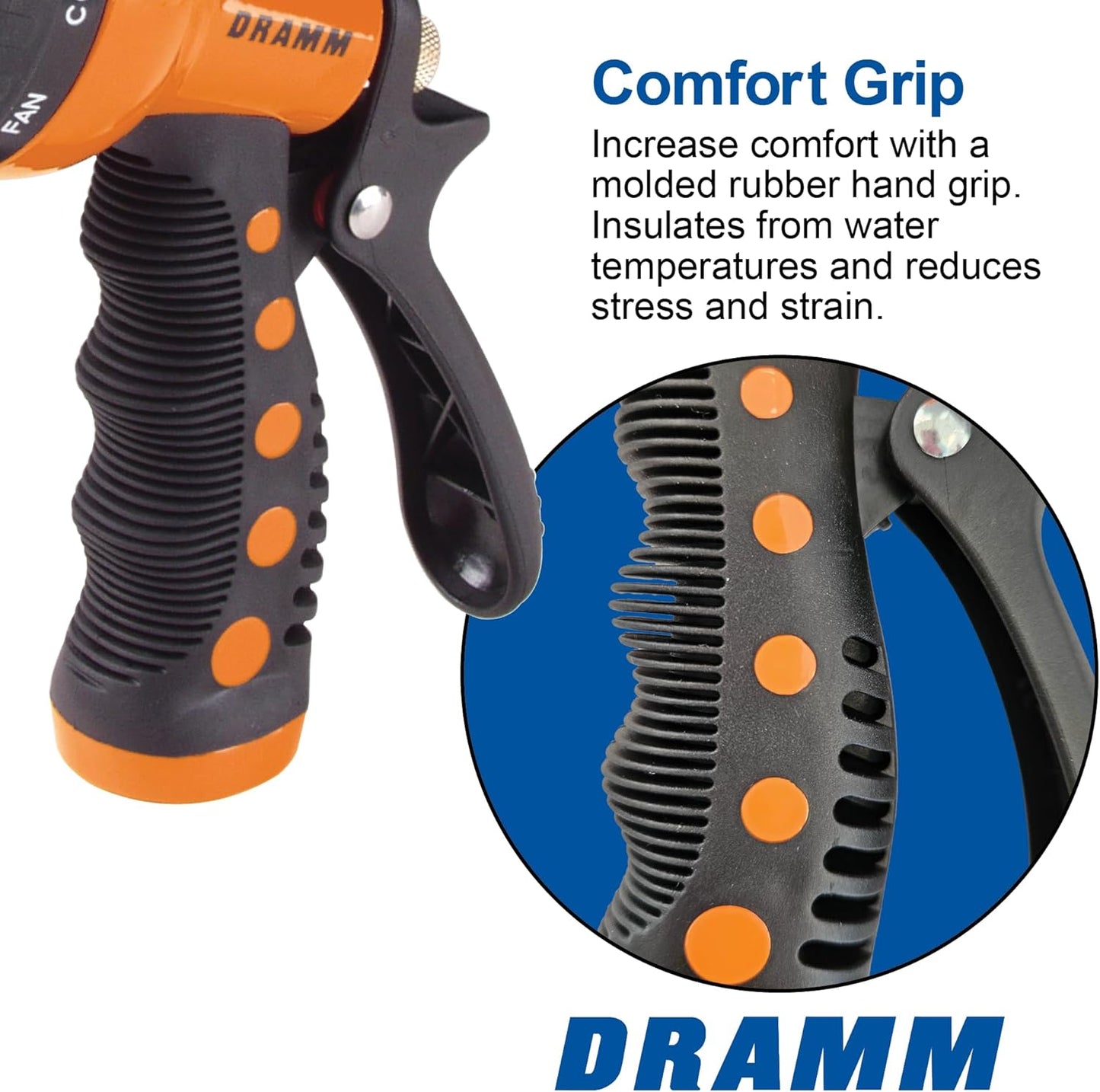 Dramm Revolver Heavy Duty Metal Garden Hose Nozzle – 9 Spray Patterns, High Pressure Jet, Thumb-Control Flow, Ergonomic Grip – Green